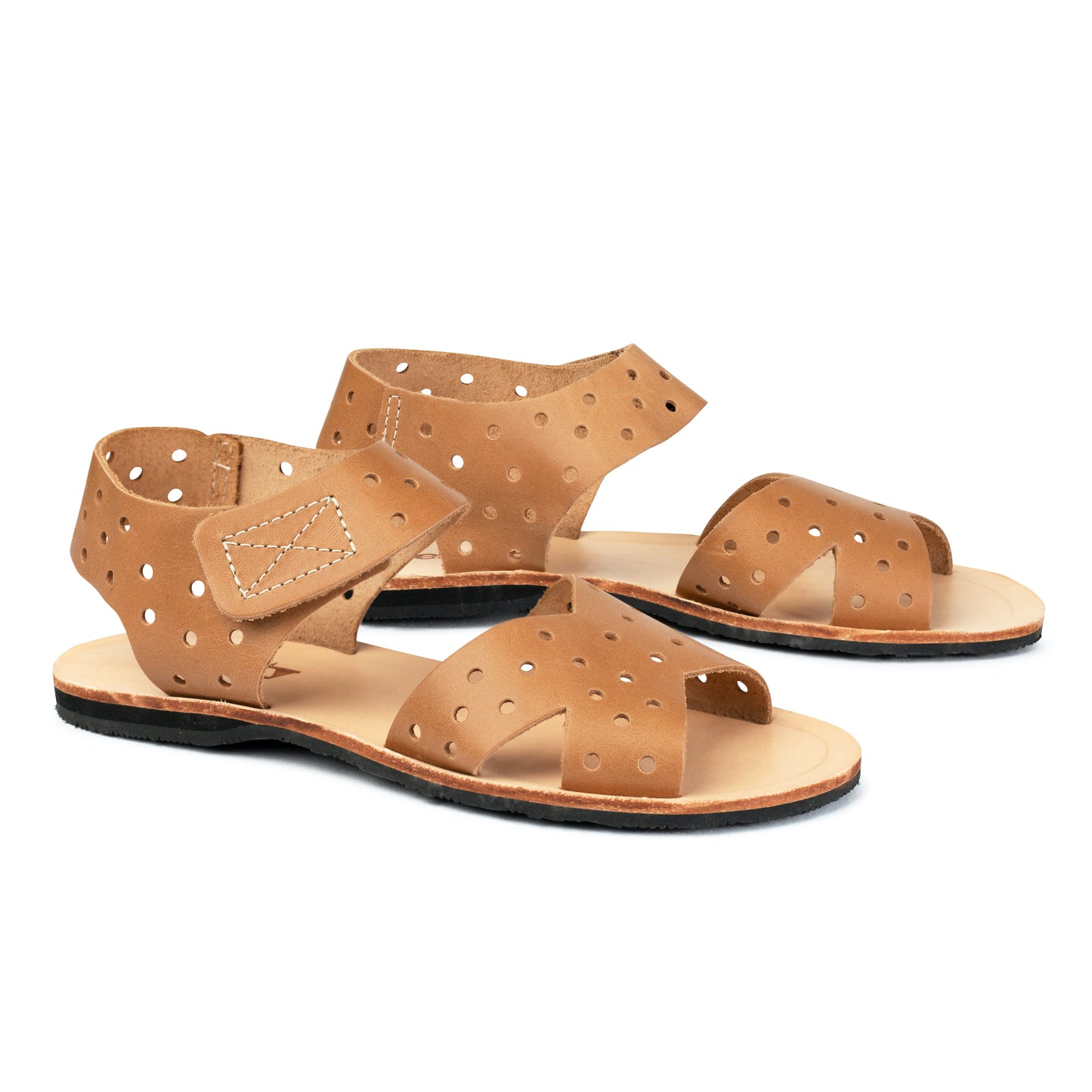 Frances Leather Sandal - Light Brown Perforated