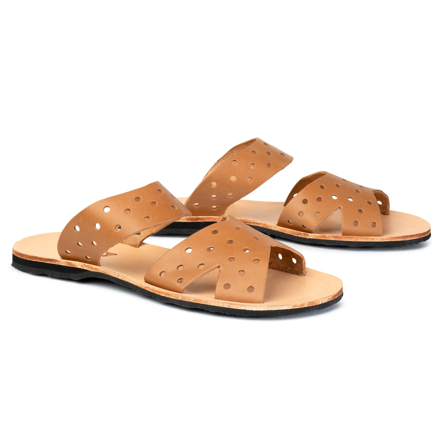 Mabel Leather Sandal - Light Brown Perforated